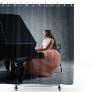 Personality  Portrait Of Woman With Grand Piano Shower Curtains