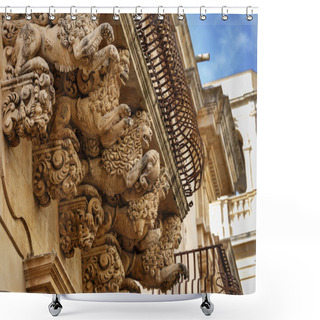 Personality  Baroque Ornamental Statues Under The Balconies Shower Curtains