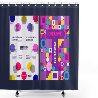Personality  Set Of Flyer Templates With Geometric Shapes And Patterns, 80s Memphis Geometric Style. Vector Illustrations. Shower Curtains