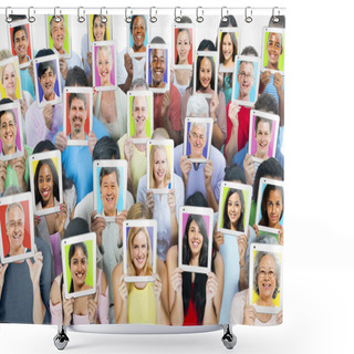Personality  People With Tablets In Front Of Faces Shower Curtains