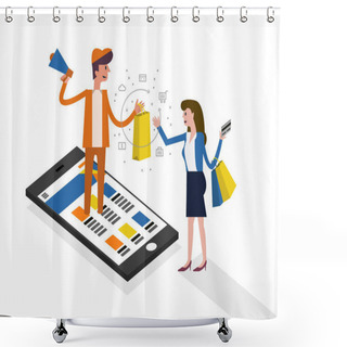 Personality  Online Shopping And Online Marketing On Mobile Phone Concept.  Shower Curtains