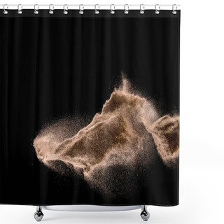 Personality  Dry River Sand Explosion. Golden Colored Sand Splash Agianst Dark Background. Shower Curtains