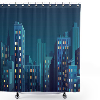 Personality  Night Cityscape. Vector Illustration. Shower Curtains