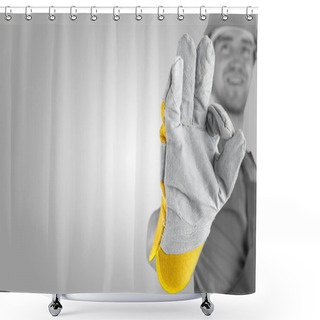 Personality  Workman Making A Perfect Gesture Shower Curtains