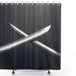 Personality  Close-up Shot Of Crossed Katana Blades On Black Shower Curtains