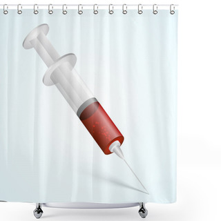 Personality  Syringe For A Blood Test. Vector Illustration. Shower Curtains