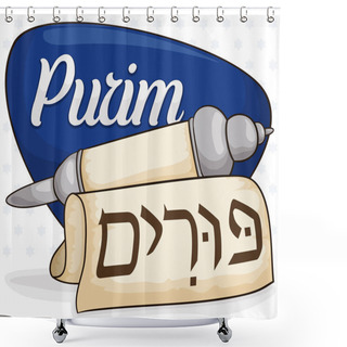 Personality  Silver Scroll Over Sign To Commemorate Purim Holiday, Vector Illustration Shower Curtains