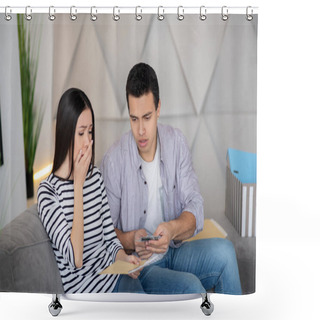 Personality  Dismissed From Work And Received Little Money Husband And Upset Wife. Shower Curtains