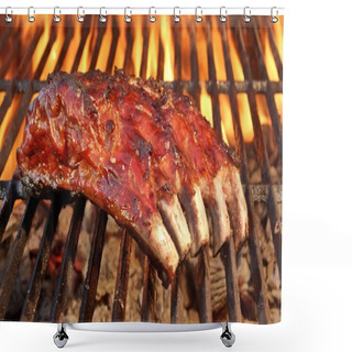 Personality  Pork Spare Ribs On The Hot Flaming  Barbecue Grill Shower Curtains