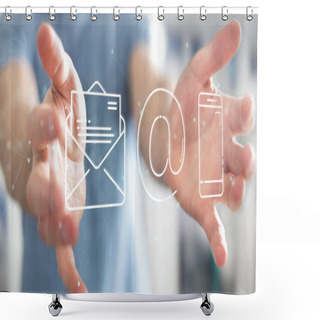 Personality  Businessman On Blurred Background Using Thin Line Contact Icon Shower Curtains