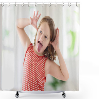 Personality  Child Funny Face. Kid Teasing. Girl Laughing. Shower Curtains