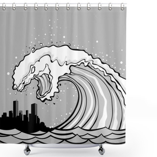 Personality  Tsunami Monster Shower Curtains