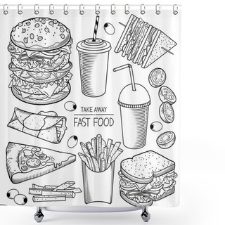 Personality  Fast Food Vector Illustrations Shower Curtains