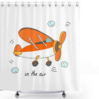 Personality  In The Air Card With Plane Cartoon Hand Drawn Vector Illustration Shower Curtains