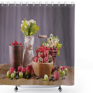 Personality  Still Life With Berries And Flowers Shower Curtains