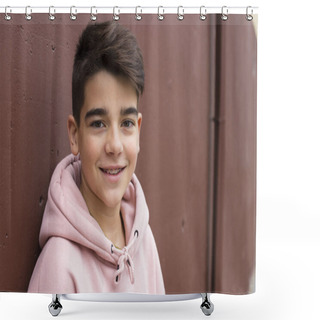 Personality  Portrait Of Young Preteen On The Wall Of The Street In The City Shower Curtains
