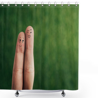Personality  Cropped View Of Smiling Couple Of Fingers On Green Shower Curtains