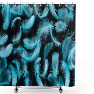 Personality  Seamless Background With Bright Blue Feathers Isolated On Black Shower Curtains