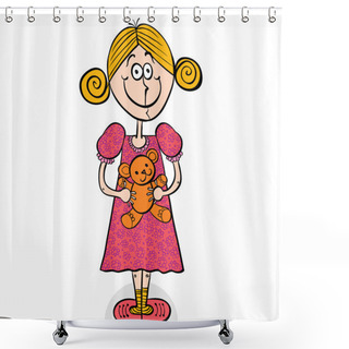 Personality  Happy Little Girl Smiling With Teddy Bear. Shower Curtains