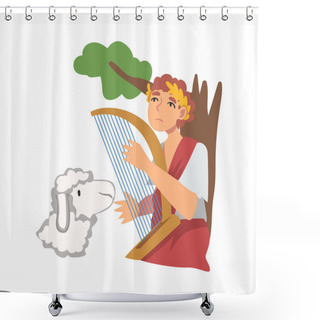 Personality  David King Of Israel Playing Harp As Narrative From Bible Vector Illustration Shower Curtains