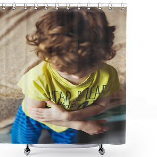 Personality  Close-up Portrait Of Crying Toddler Boy, Bad Mood, Negative Emotion Concept Shower Curtains