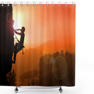 Personality  Stock Illustration Mountain Climbing On Sunrise Shower Curtains