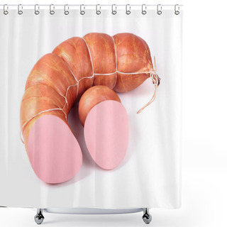 Personality  Appetizing Sausages On A White Background Shower Curtains