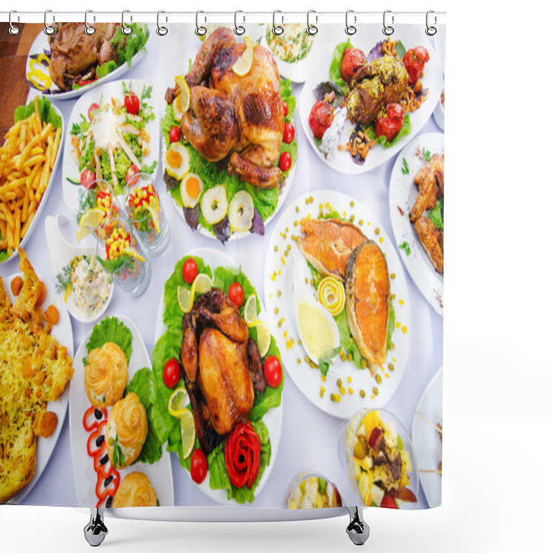 Personality  Table served with tasty meals shower curtains