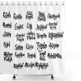 Personality  States Of India. Handwritten Stock Lettering Set Ink Typography. Shower Curtains
