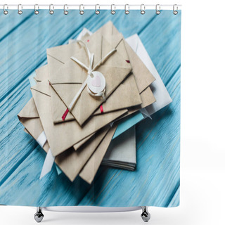 Personality  Wooden Blue Background With Envelopes And Heart Shower Curtains