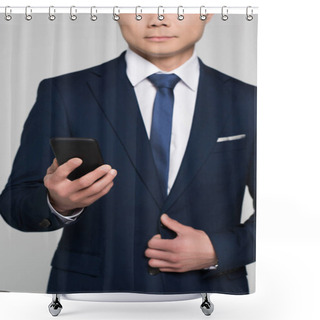 Personality  Businessman Looking At Smartphone Shower Curtains