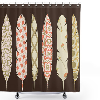 Personality  Set Of Ornate Feather Silhouettes Shower Curtains