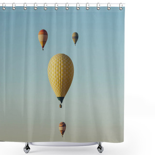 Personality  Hot Air Balloons Flying In Blue Sky Shower Curtains