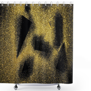 Personality  Black Shapes On Golden Glittering Background Shower Curtains