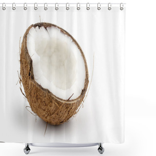Personality  Coconut Cut In Half Isolated On White Background Shower Curtains