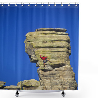 Personality  Rock Climber Clinging To A Cliff. Shower Curtains