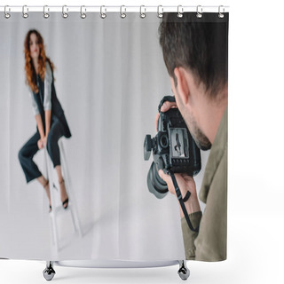 Personality  Photographer And Attractive Model  Shower Curtains