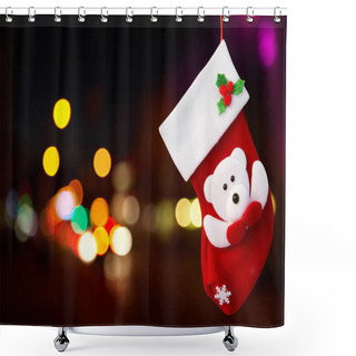 Personality  Red Christmas Sock And Multi-colored Lights Shower Curtains