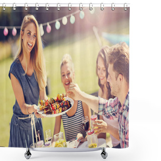 Personality  Friends Having Barbecue Party  Shower Curtains