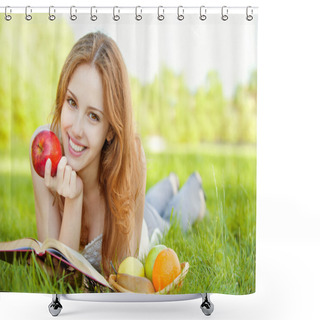 Personality  Girl Lying On The Grass And Reading A Book Shower Curtains