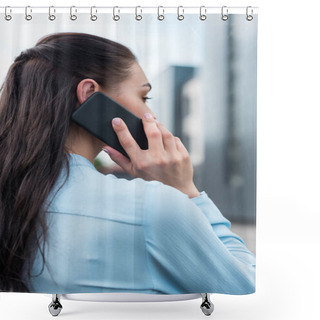 Personality   Woman Talking On Smartphone Shower Curtains