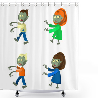 Personality  Set Of A Zombies Isolated On White Background. Zombie Men And Women In Cartoon Style. Vector Illustration. Shower Curtains