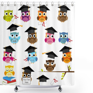 Personality  Vector Set Of Cute School And Graduation Themed Owls Shower Curtains