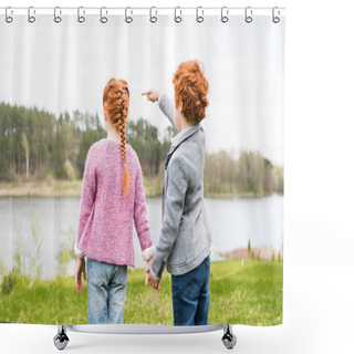 Personality  Siblings Holding Hands Shower Curtains