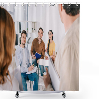 Personality  Partial View Of Business People In Casual Clothing Having Business Training In Office Shower Curtains