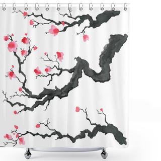 Personality  Sakura Tree In Japanese Painting Style. Shower Curtains