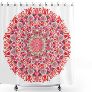 Personality  Watercolor Mandala With Sacred Geometry. Ornate Lace Isolated On White Background. Shower Curtains