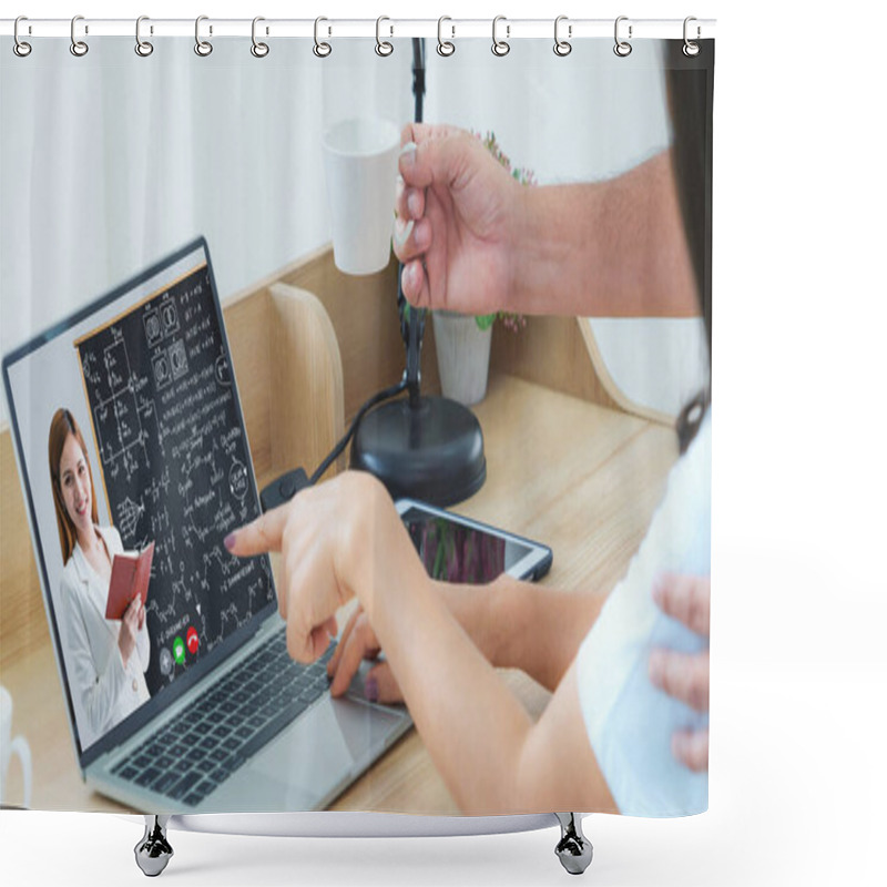 Personality  E-learning And Online Education For Student And University Concept. Video Conference Call Technology To Carry Out Digital Training Course For Student To Do Remote Learning From Anywhere. Shower Curtains