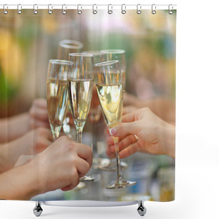 Personality  People Holding Glasses Of Champagne Making A Toast Shower Curtains