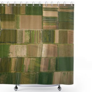 Personality  Aerial View Of Agricultural Fields With Power Line, Europe Shower Curtains